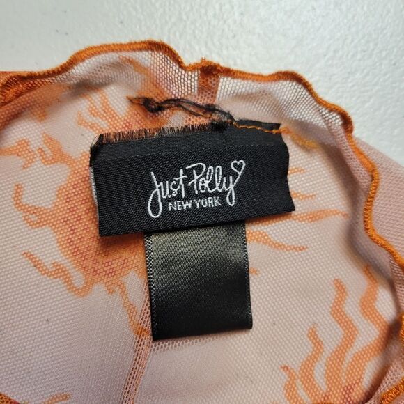 Just Polly Orange Sheer Mesh Dragon Crop Top Tee - Picture 7 of 8